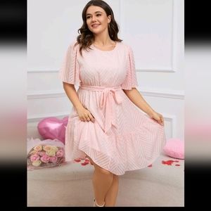 Shein pink chevron dress with belt